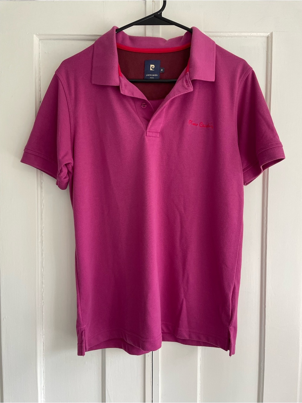 Pierre Cardin Paris Vintage Men's Polo Shirt Medium Fuchsia Pink Cotton EUC